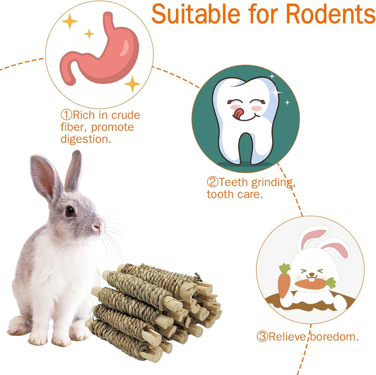 Fhiny 18 PCS Guinea Pig Chew Toys, Natural Seagrass Sweet Bamboo Molar Sticks for Teeth Bunny Chew