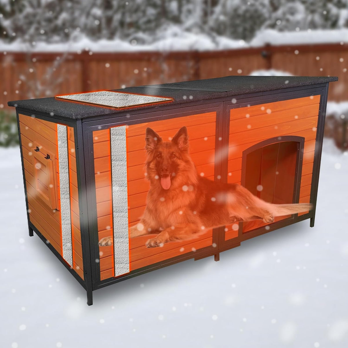 Extra Large Dog House Outdoor 59.1" L Outside Insulated Dog Kennel Weatherproof Winter, 6 Sides