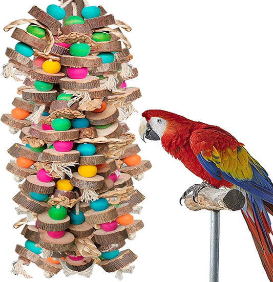 Large Bird Toys for Macaws, Multicolored Wooden Blocks Bird Chewing Toy Parrot Cage Bite Toy for