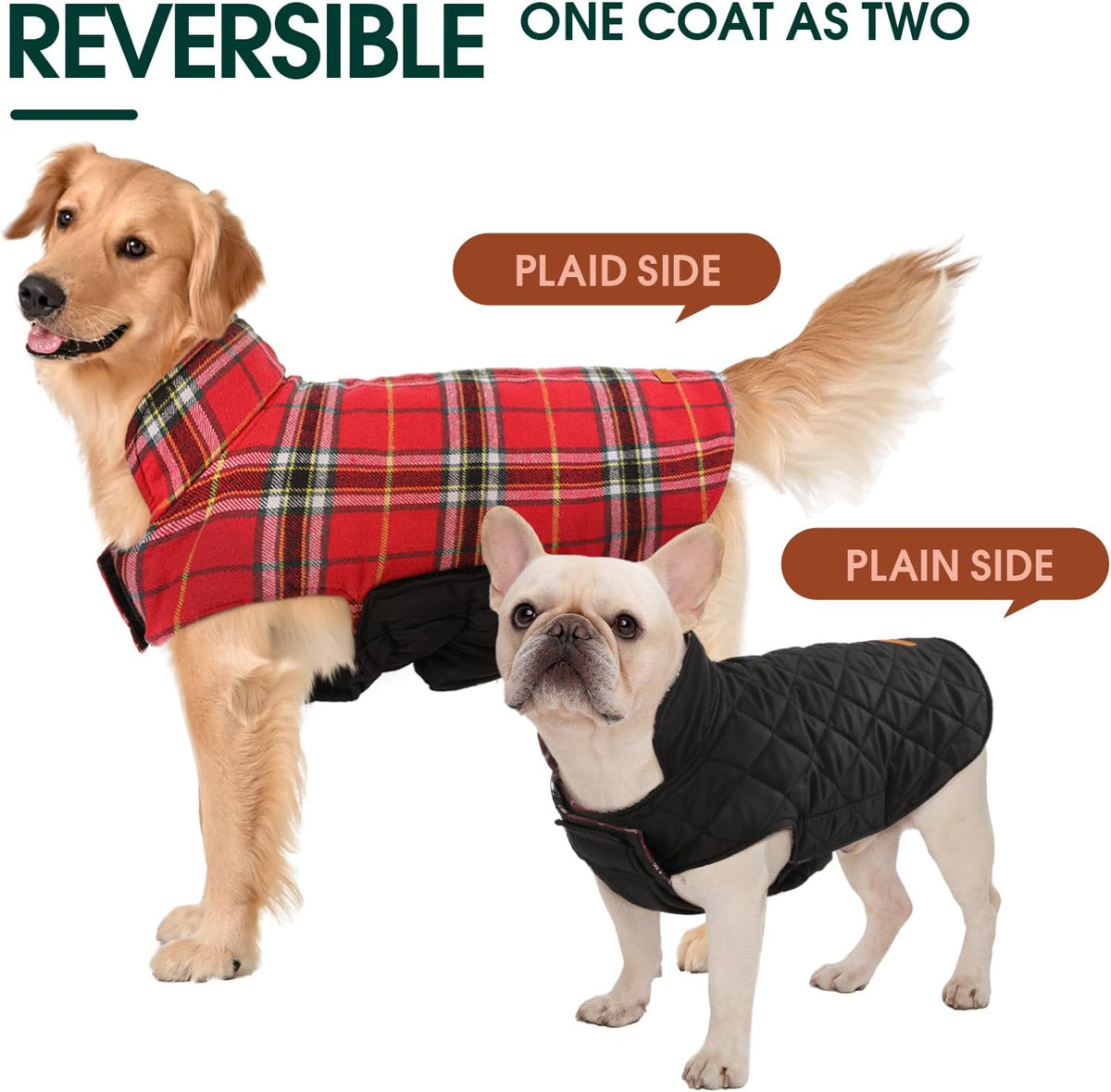 Kuoser Waterproof Dog Coat, Reversible Dog Jacket for Large Dogs, Adjustable Durable Doggie Winter