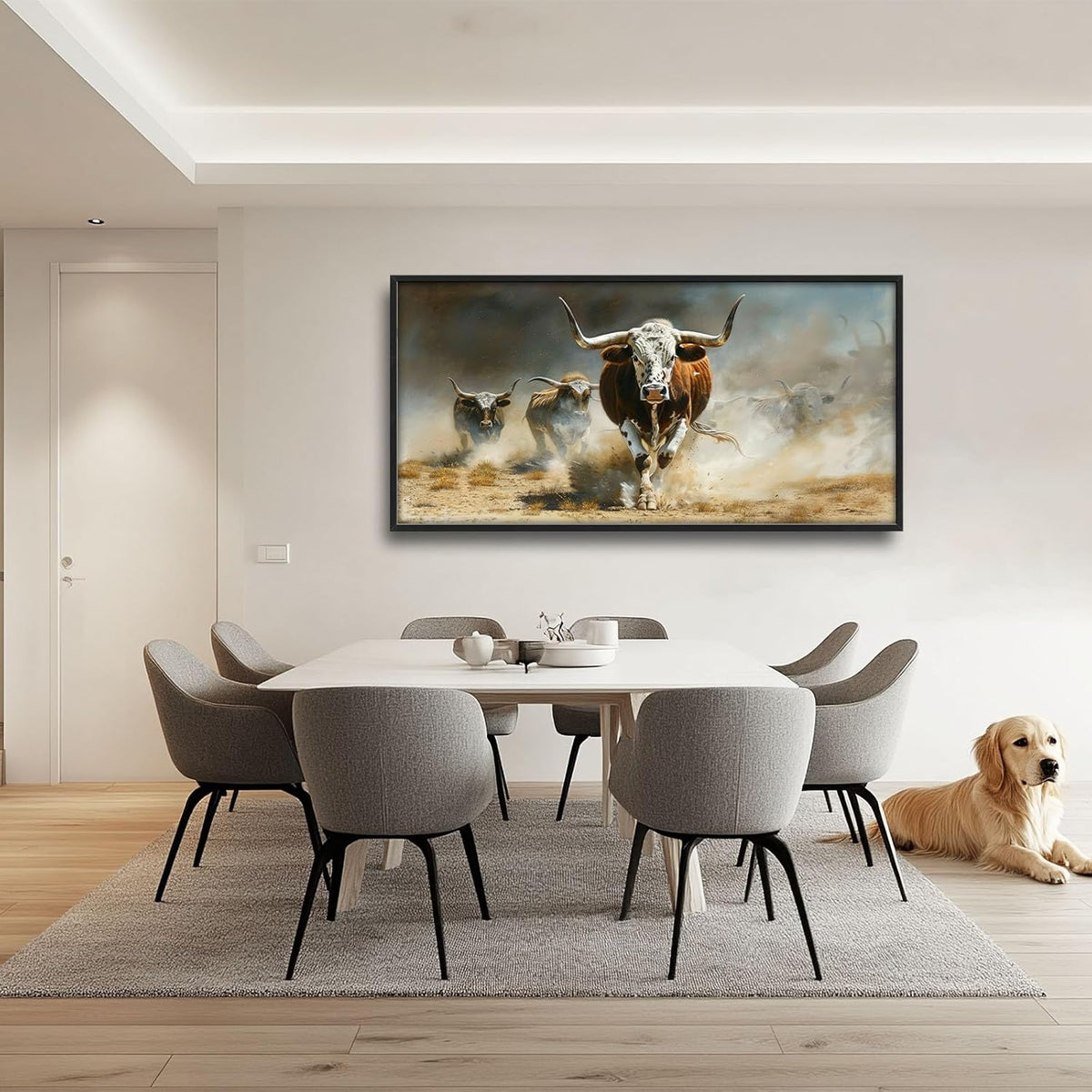 Highland Cow Large Wall Art Western Running Longhorn Pictures Rustic Wild Animal Wall Decor Canvas