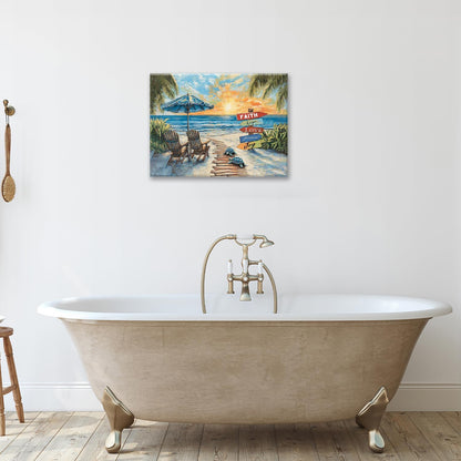Beach Ocean Bathroom Pictures Wall Art, Seaside Coastal Bathroom Wall Decor, Sunrise Framed