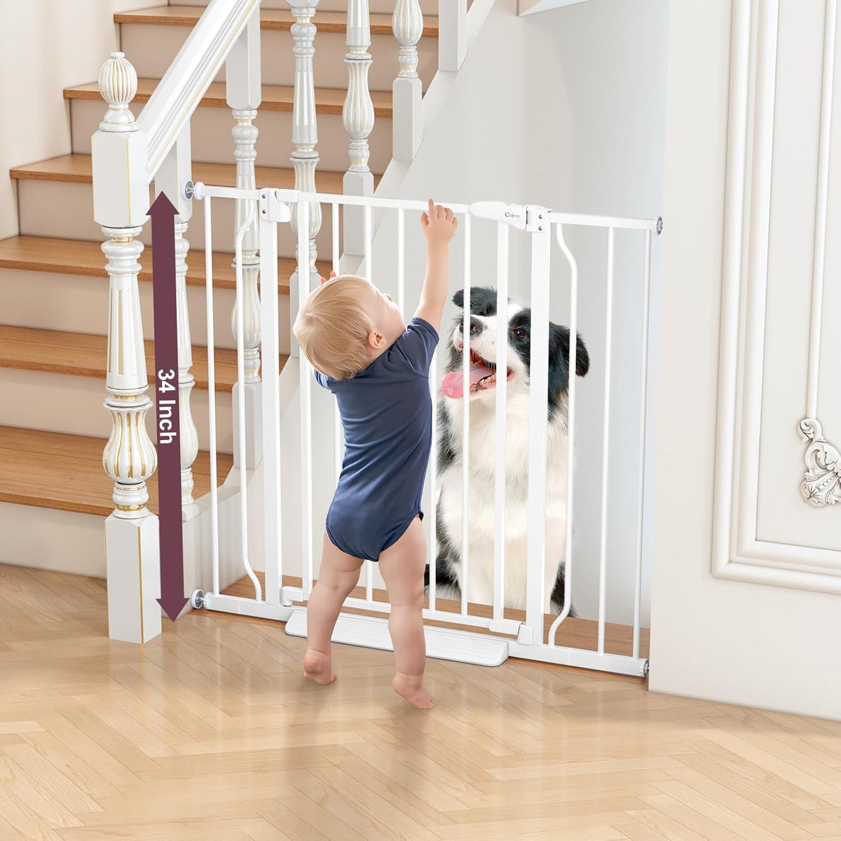 34" Extra Tall Baby Gate for Stairs, Auto Close Stroller Friendly Dog Gate Indoor for Doorways
