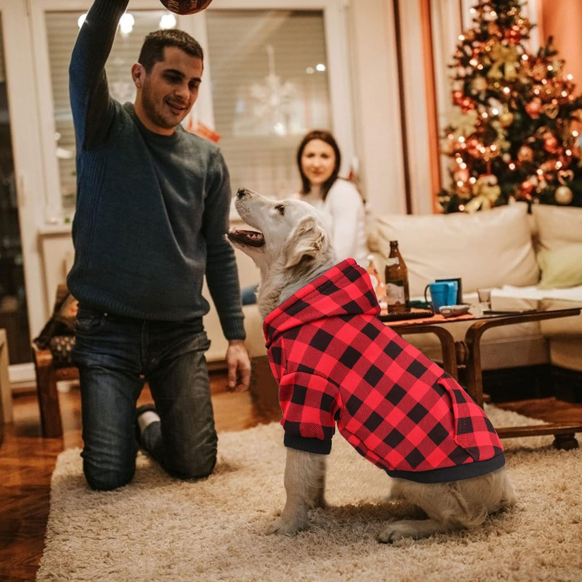 Dog Hoodie Sweater Red Buffalo Plaid Pet Clothes Warm and Soft Breathable Cozy Pet Hoodies for