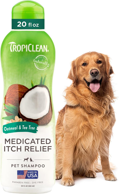TropiClean Oatmeal Dog Shampoo for Itchy Skin Relief, Soothing Medicated Itch Relief, with Vitamin