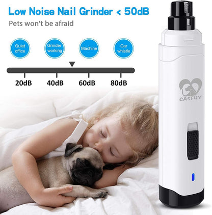 Casfuy Dog Nail Grinder Upgraded - Professional 2-Speed Electric Rechargeable Pet Nail Trimmer
