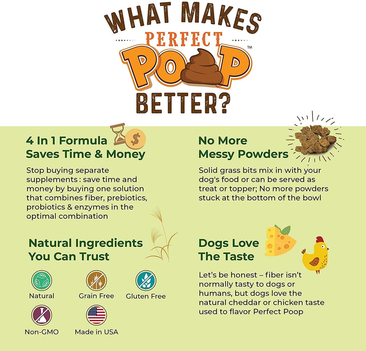 Perfect Poop Digestion & Health Supplement for Dogs: Fiber, Prebiotics, Probiotics, Enzymes