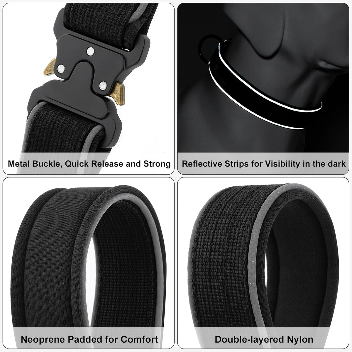 Plutus Pet Tactical Dog Collar, Reflective, Adjustable Heavy Duty Dog Collar, Soft Padded and