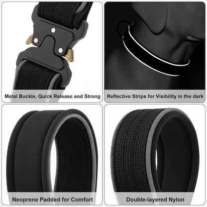 Plutus Pet Tactical Dog Collar, Reflective, Adjustable Heavy Duty Dog Collar, Soft Padded and