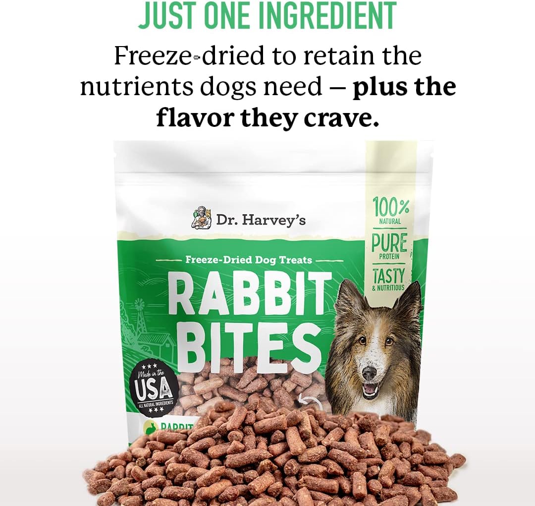 Dr. Harvey's Rabbit Bites Freeze-Dried Raw Dog Treats, Single Ingredient, All-Natural Rabbit Meat