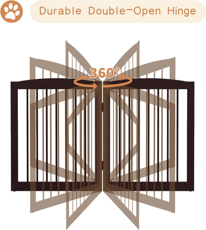 Freestanding Pet Gate for Dogs, Foldable Wooden Dog Gate for House, Indoor Pet Barrier for Stairs