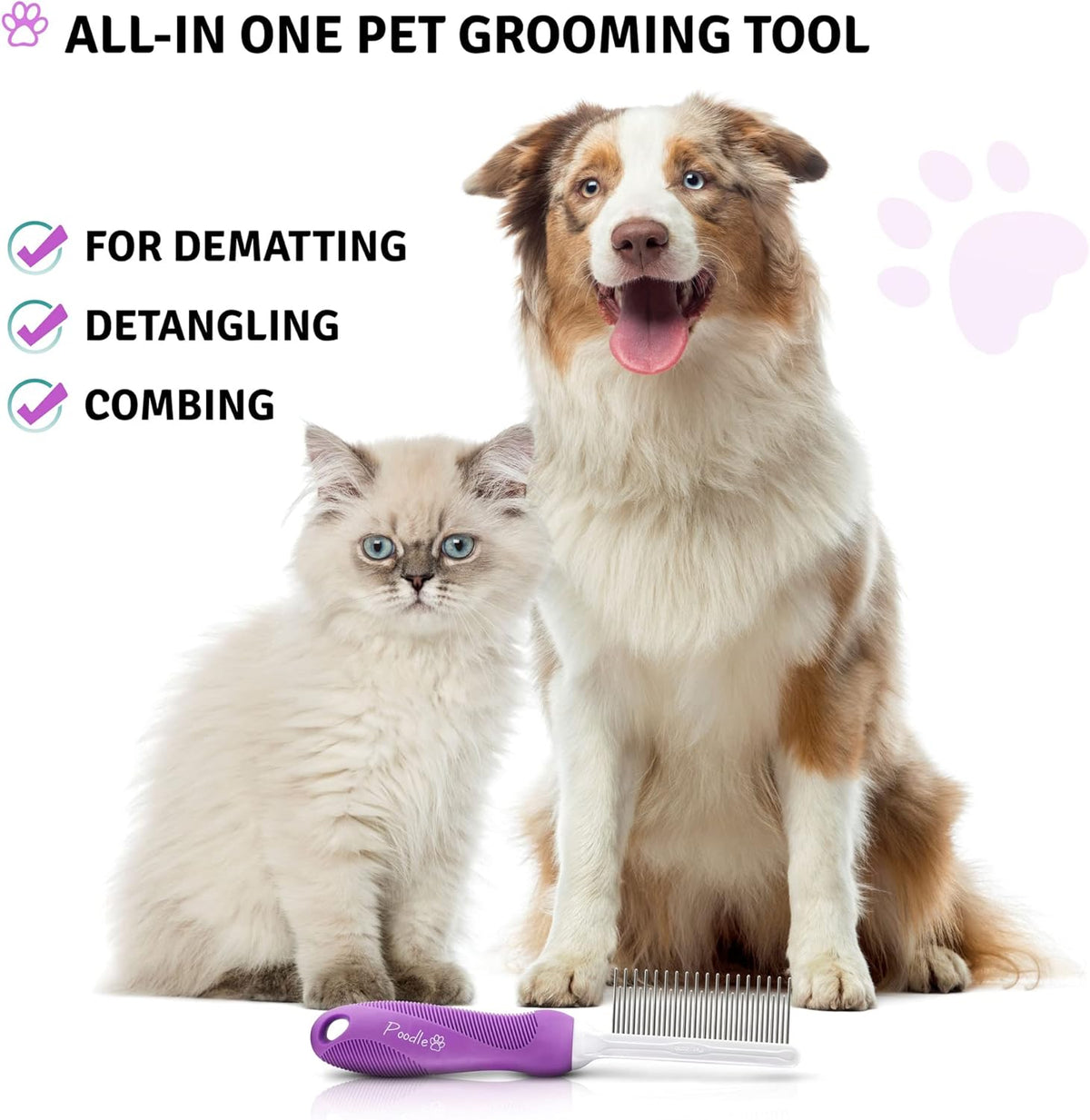 Poodle Pet Detangling Pet Comb with Long & Short Stainless Steel Teeth for Removing Matted Fur