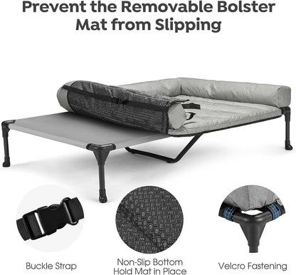 Veehoo Cooling Elevated Dog Bed Add Removable Waterproof Bolster Cushion Mat, Raised Pet Cot with