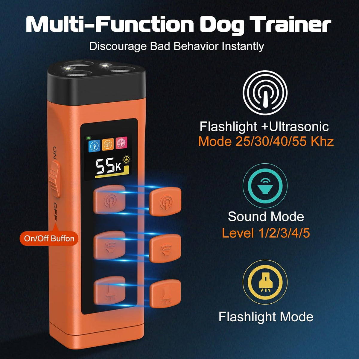 Dog Bark Deterrent Device, Color Display 2000 mAh Rechargeable Ultrasonic Anti-Barking Trainer with