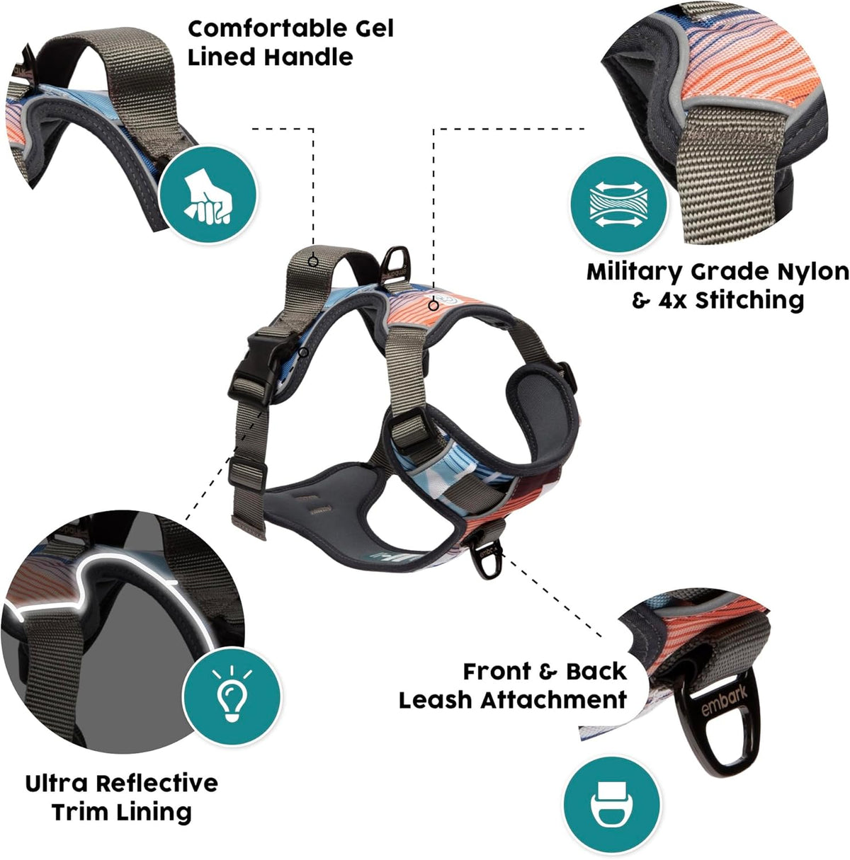 Embark Adventure Dog Harness, Reflective Trim No Pull Dog Harnesses for Small Sized Dogs - Military