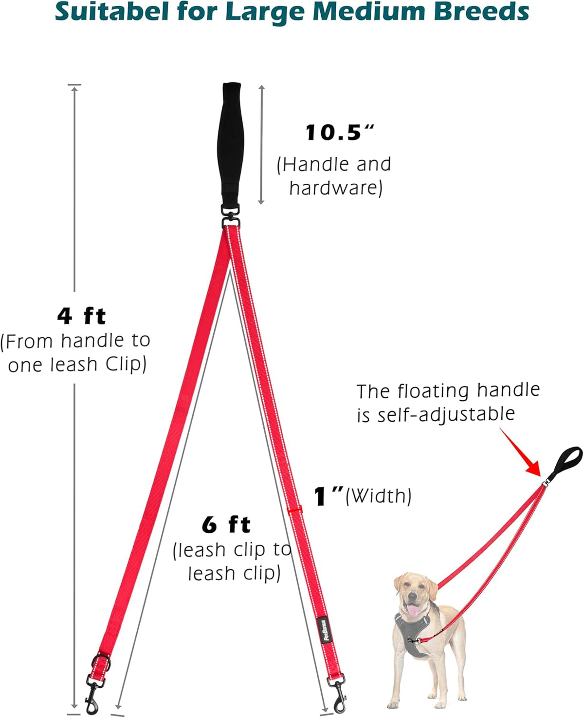 PetBonus Two Point Control Dog Leash, Works with No Pull Harnesses, No Tangle Dog Training Leashes