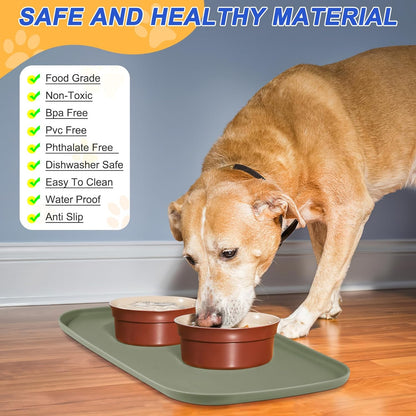 Silicone Pet Feeding Mat with Raised Edge for Food and Water, Dog Bowl Mats, Cat Bowls Placemat