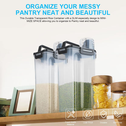 Rice Airtight Dry Food Storage Containers, BPA Free Plastic Storage Bin Dispenser with Pourable