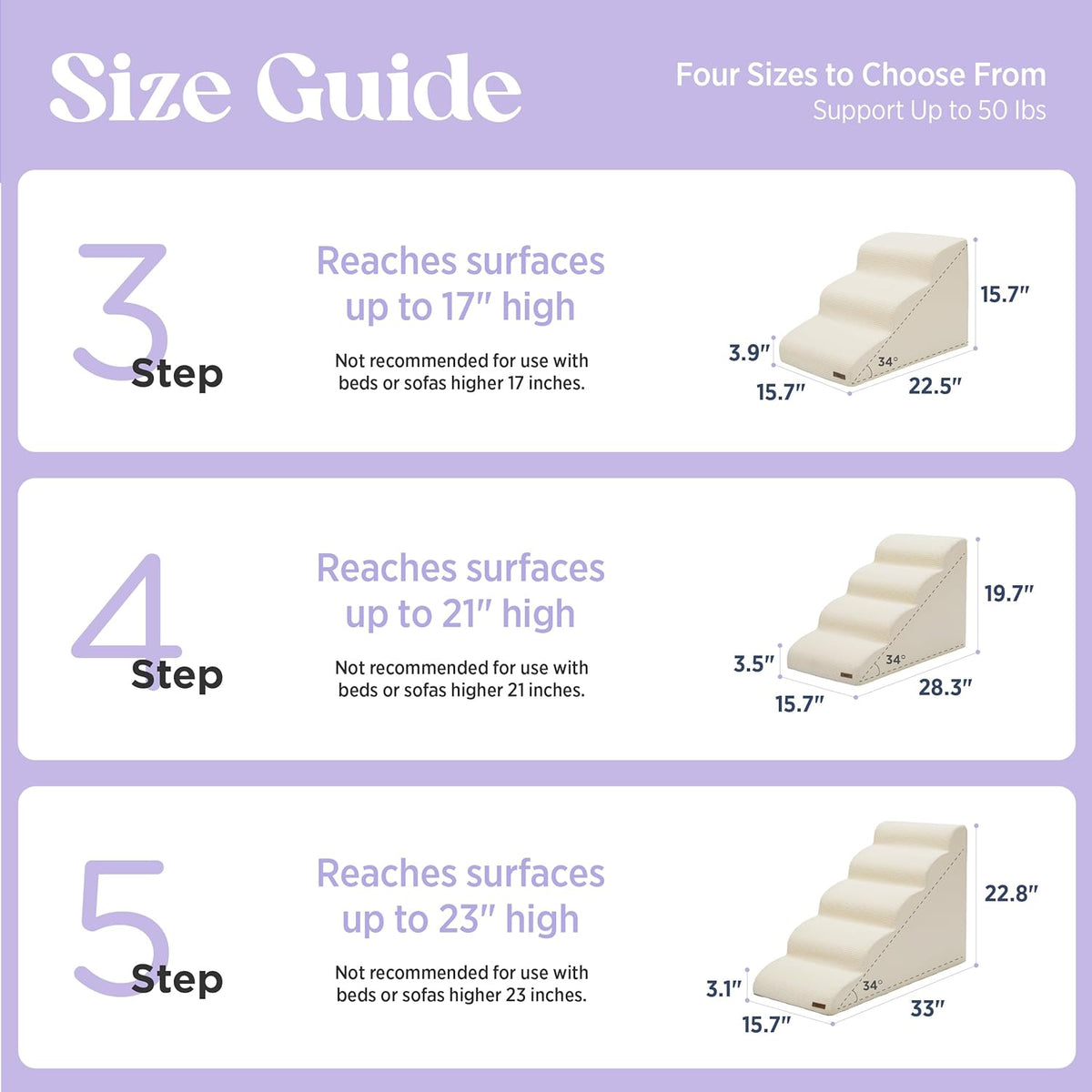 Lesure Dog Stairs for Small Dogs and Cats Pet Steps Ramp for Bed and Couch with CertiPUR-US