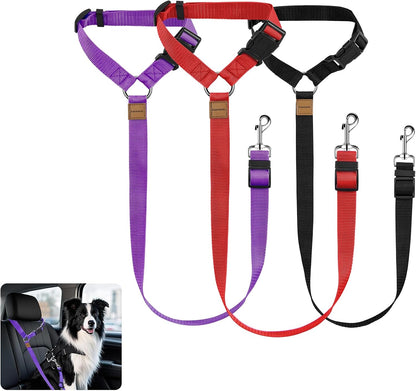 3 Pack Dog Seat Belt for Car, Car Headrest Restraint Adjustable Nylon Fabric, Dog Restraints