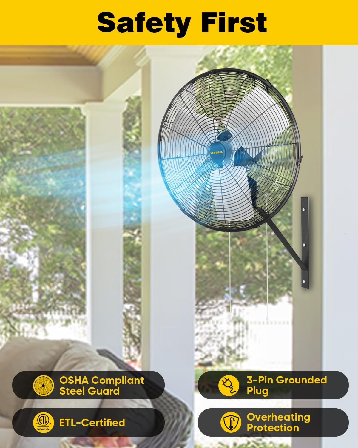 VENTISOL 20 Inch Wall Mount Fan Oscillating, 5500 CFM High Velocity Industrial Fans with 3 Speeds