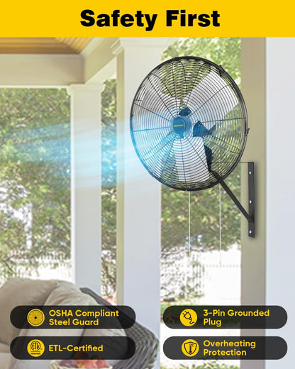 VENTISOL 20 Inch Wall Mount Fan Oscillating, 5500 CFM High Velocity Industrial Fans with 3 Speeds