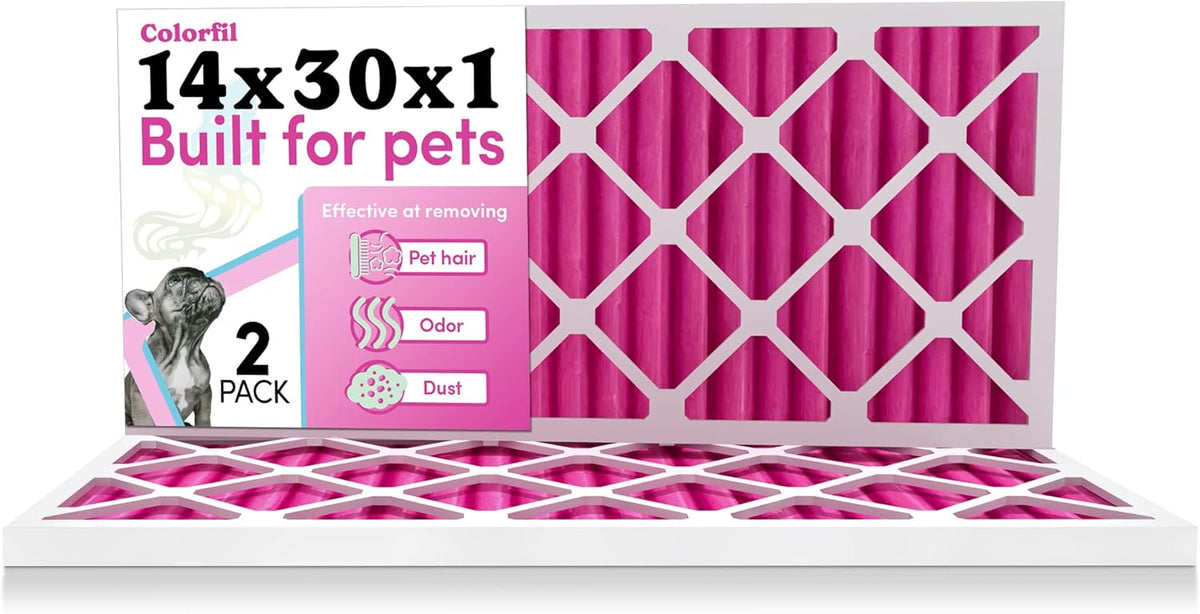 Colorfil 14x30x1 Air Filter (2-Pack) | Made in the USA | Color Changing | Remove Cat and Dog Odor |