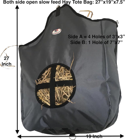 Majestic Ally Nylon Hay Feeder Tote Bag for Horse, Goat, Sheep - Double Sides Open Feed Hole with