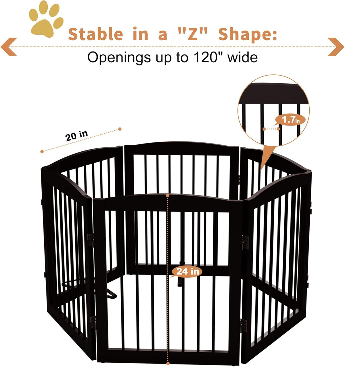 Freestanding Pet Gate for Dogs, Foldable Wooden Dog Gate for House, Extra Wide Indoor Pet Barrier