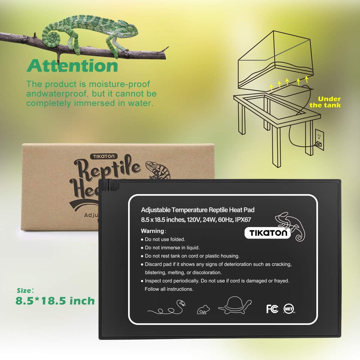 Tikaton Reptile Heat Pad - Adjustable Temperature Under Tank Heater for 10-20gal/30-40gal Tank