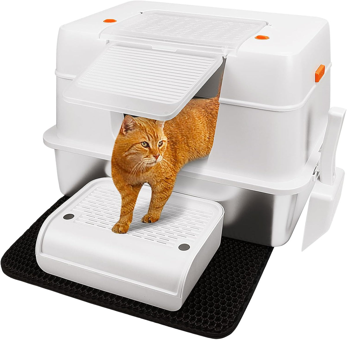Vivifying Stainless Steel Litter Box with Lid, XL Side Entry Extra Large Litter Box for Big Cats &