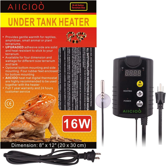Aiicioo Under Tank Heater Thermostat - Reptile Heating Pad with Temperature Control Reptile Heat
