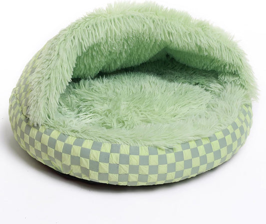 Cat Bed Hooded Plush Nest with Self-Warming Cozy Cave, Calming Anti-Anxiety Pet Bed for Indoor Cats