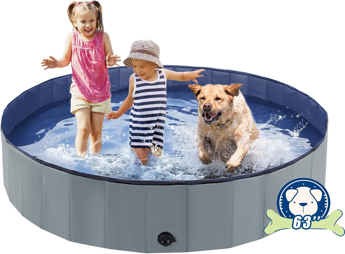 Foldable Dog Bath Swimming Pool 63'' Plastic Kiddie Pool Professional Tub Collapsible Grooming