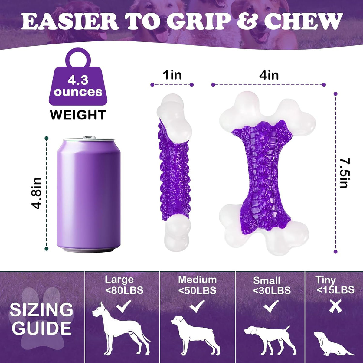 Tough Dog Toys (2 Pack), Dog Toys for Aggressive Chewers Breed, Aggressive Chew Toys for Large
