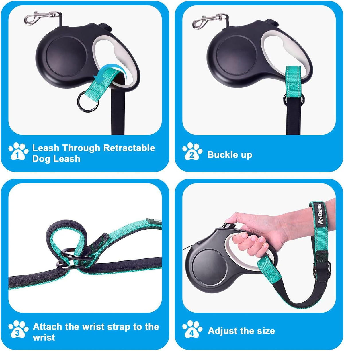 PetBonus Short Dog Leash, Safety Wrist Strap for Retractable Dog Leash, Reflective Design and