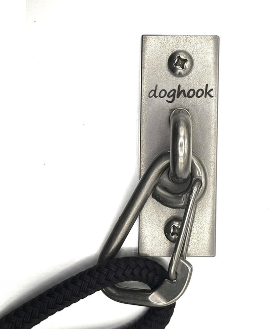 Canine Hitch- Secure Dog Leash Parking Indoor- Outdoor Wall Hook with Clip - Tie Out Stainless