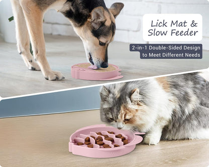 Coomazy 2-in-1 Silicone Slow Feeder Dog Cat Bowls, Lick Mat Interactive Puzzle Toy for Pets Dry/Wet