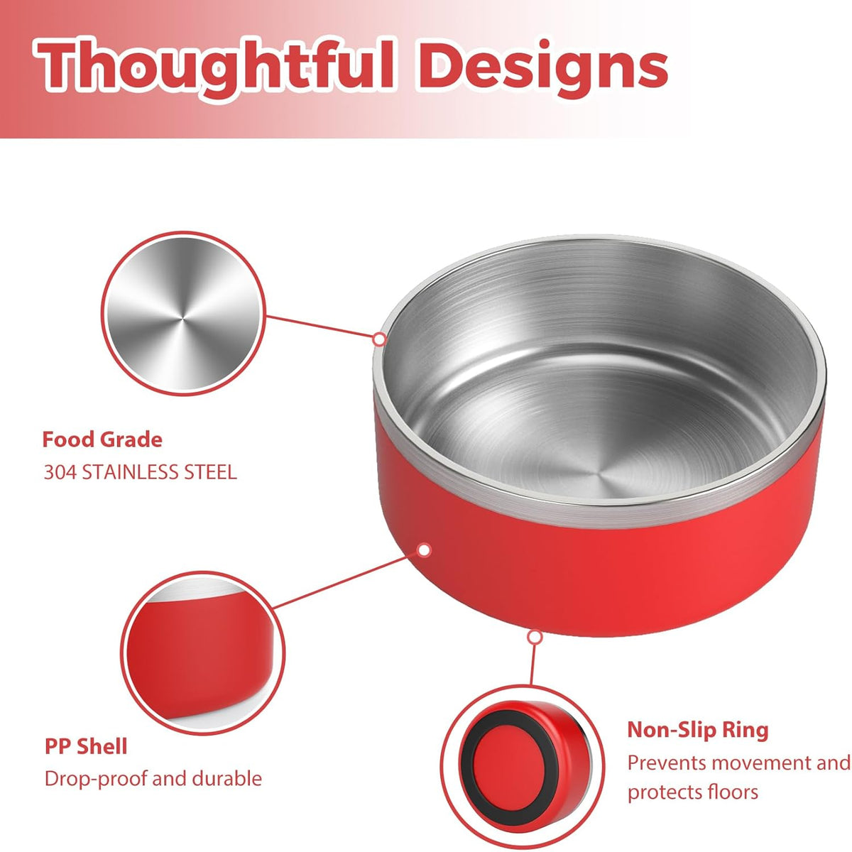 Stainless Steel Dog Bowls for Large Dogs - Metal Pet Dish, Water & Food, Insulated & Non-Slip, Easy