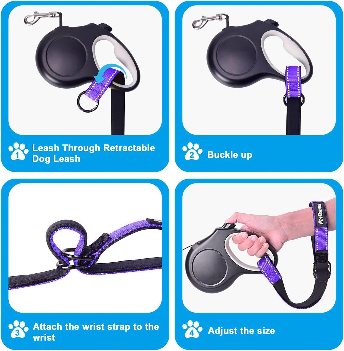 PetBonus Short Dog Leash, Safety Wrist Strap for Retractable Dog Leash, Reflective Design and