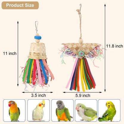 Wontee Bird Colorful Shredding Crinkles Foraging Toys Natural Sola Ball for Parrots Cockatiels