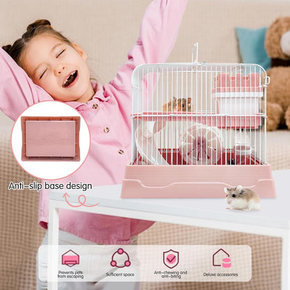 PINVNBY 2-Tier Dwarf Hamster Cage, Travel Portable Mouse Cage Gerbil Cages and Habitats Small
