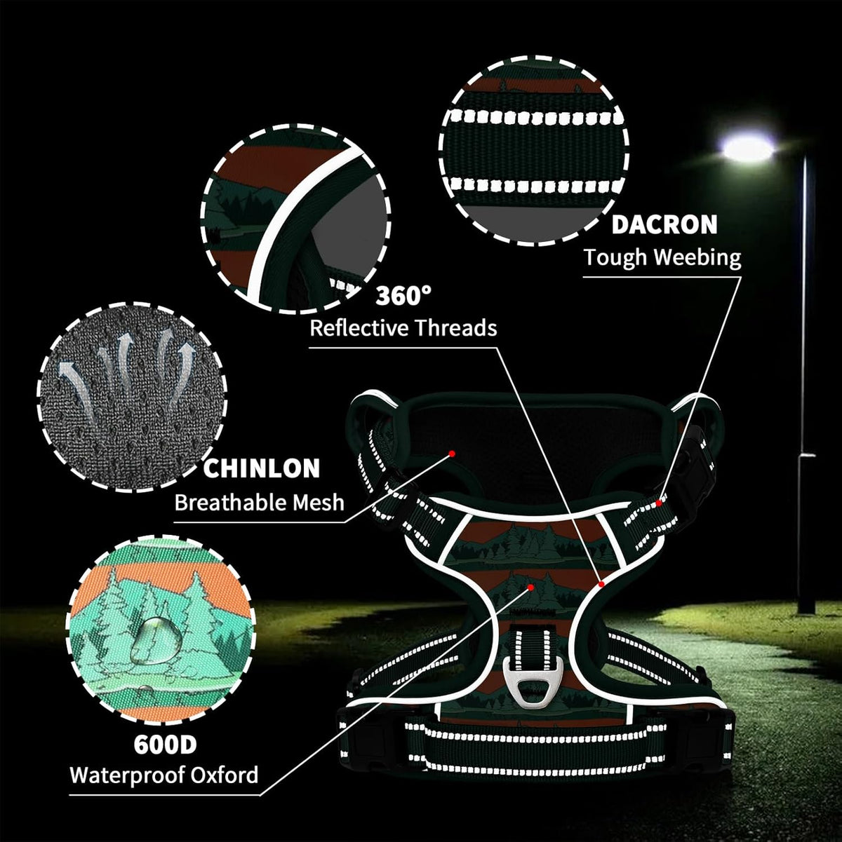 Timos No Pull Dog Harness,No Choke Front Clip Dog Reflective Harness,Adjustable Soft Padded Pet
