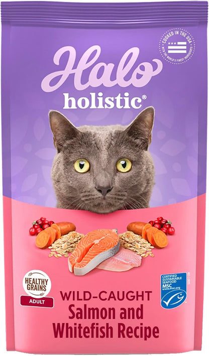 Halo Holistic Cat Food Wild Caught Salmon & Whitefish Formula, Healthy Grains Dry Cat Food