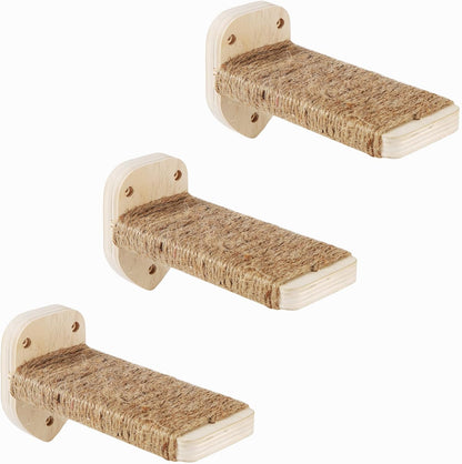 3 Pcs Cat Wall Steps, Cat Shelves and Perches for Wall, Wall-Mounted Cat Climbing Shelf with Hemp