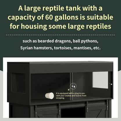 60 Gallon Reptile Terrarium with Stand, Terrarium Enclosure with Acrylic Doors, Storage Cabinet