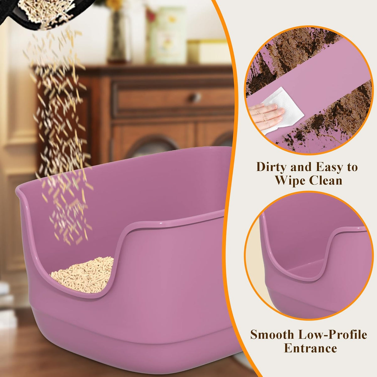 Gefryco Large Cat Litter Box with High Sided 24.6"x18.3"x12.2" - Jumbo Extra Large Open Anti