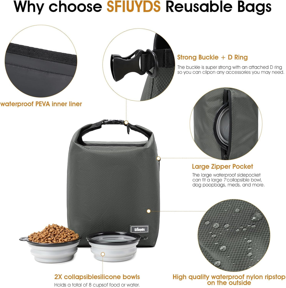 Waterproof Pet Food Storage Bag,Dog Food Container 20 lb w/2PCS Collapsible Dog Travel Bowls and