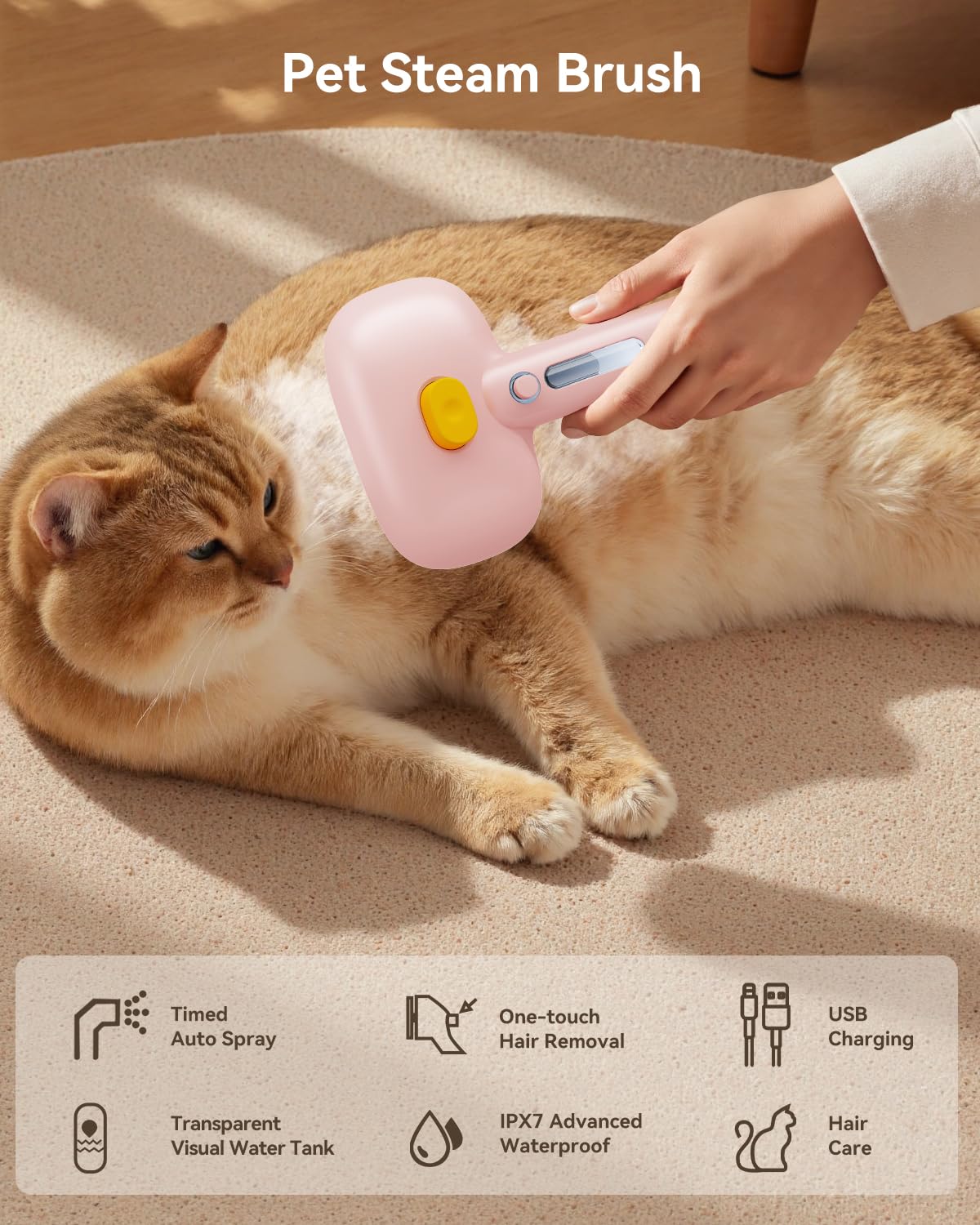 ROJECO 3-in-1 Pet Steam Brush for Cats&Dogs - Detangling Comb with Adjustable Mist, Handheld