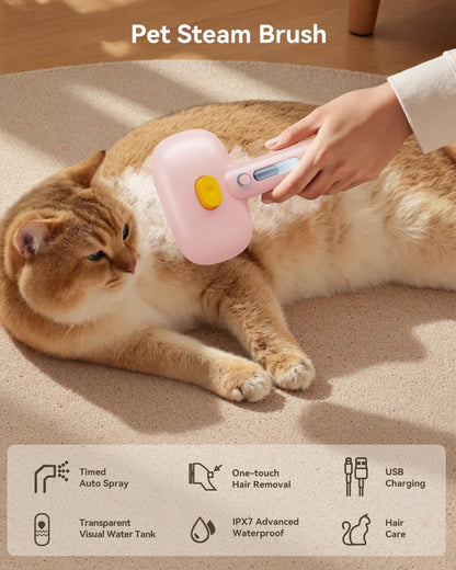 ROJECO 3-in-1 Pet Steam Brush for Cats&Dogs - Detangling Comb with Adjustable Mist, Handheld